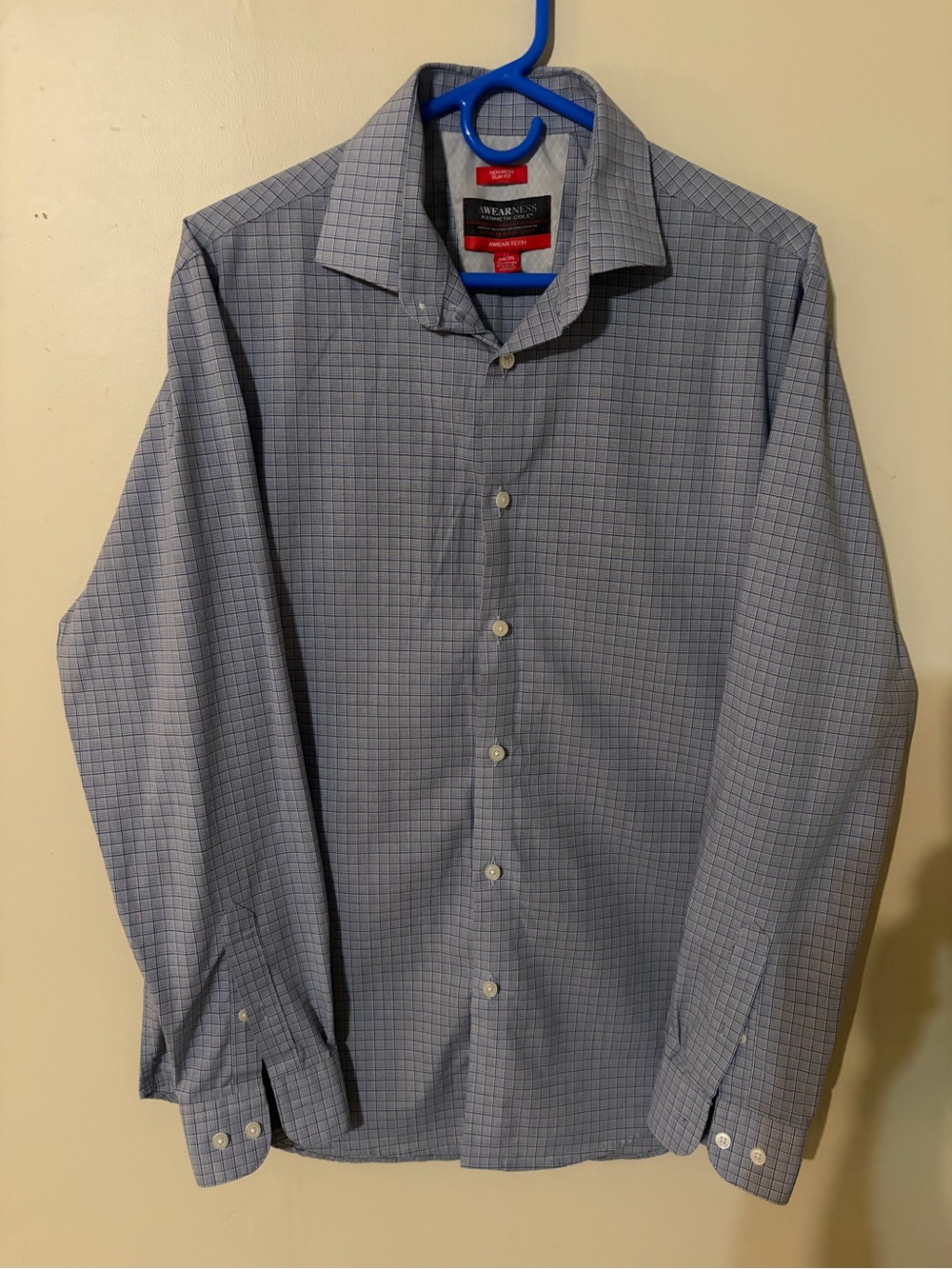 Kenneth Cole AWEARNESS Men's Light Blue Micro-Check Dress Shirt